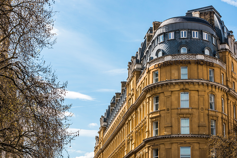 Exterior of elegant hotel building